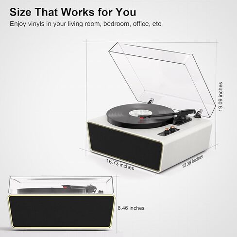 Bluetooth Record Player, Vintage 3-Speed Turntable with Dual Treble and Bass Speakers, USB to PC Recording, Phono Preamp, RCA Output, Brown Wood Vinyl LP Player for Home & Gifts in Kuwait