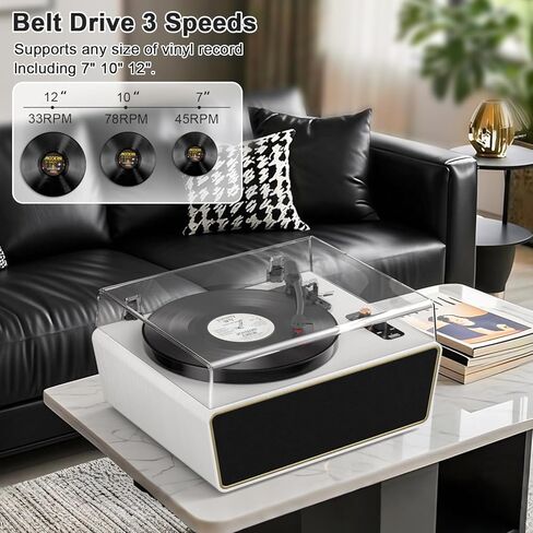 Bluetooth Record Player, Vintage 3-Speed Turntable with Dual Treble and Bass Speakers, USB to PC Recording, Phono Preamp, RCA Output, Brown Wood Vinyl LP Player for Home & Gifts in Kuwait