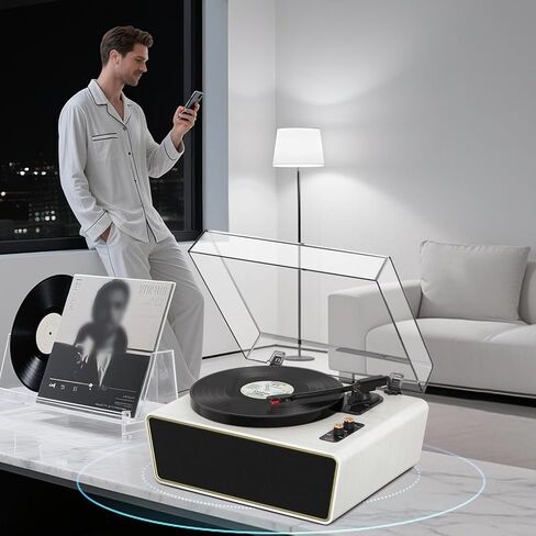 Bluetooth Record Player, Vintage 3-Speed Turntable with Dual Treble and Bass Speakers, USB to PC Recording, Phono Preamp, RCA Output, Brown Wood Vinyl LP Player for Home & Gifts in Kuwait