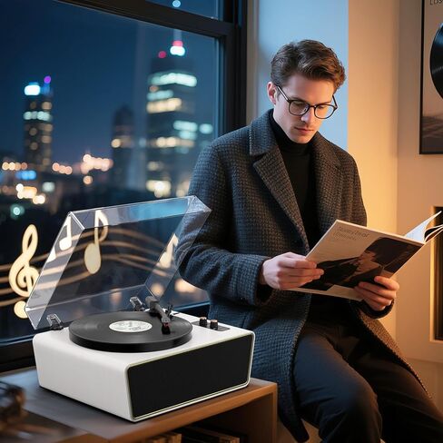 Bluetooth Record Player, Vintage 3-Speed Turntable with Dual Treble and Bass Speakers, USB to PC Recording, Phono Preamp, RCA Output, Brown Wood Vinyl LP Player for Home & Gifts in Kuwait