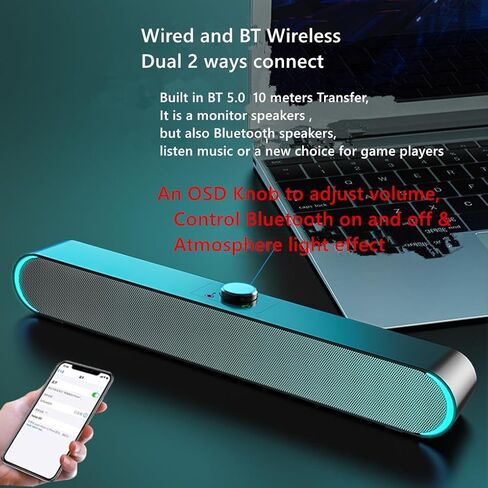 مكبرات الصوت YMG للكمبيوتر للكمبيوتر الشخصي على سطح المكتب ، شريط صوت مدعوم من USB سلكي مع مكبرات صوت أجهزة كمبيوتر مراقبة أسنان زرقاء مع Control Control 3.5mm لأجهزة الكمبيوتر المحمولة والأجهزة اللوحية والرياضة الإلكترونية ومكبرات الصوت (مع Mini Mic ، Pi in Saudi Arabia
