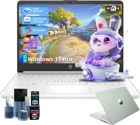 HP Student Business Laptop Computer - Intel N150 Processor, 16GB RAM, 384GB Storage (128GB UFS+256GB MSD), Microsoft Office Lifetime, w/DVD Drive, Copilot AI, 1TB Cloud Storage, AI Powered, Green in Saudi Arabia