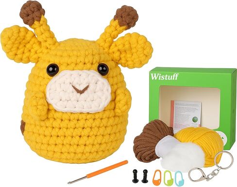 مجموعة Wistuff Crochet للمبتدئين - مجموعة أدوات الكروشيه للمبتدئين مع دروس فيديو خطوة بخطوة، تعلم مجموعات الكروشيه للبالغين والأطفال، مستلزمات حياكة الزرافة DIY - الزرافة in Kuwait