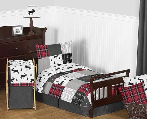 Sweet Jojo Designs Woodland Forest Animals Boy Girl Gender Neutral Toddler Bedding Set Kids 5p Bed in a Bag Comforter Blanket Pillowcase Sham Sheets Animal Friends Green Grey Brown Bear Fox Hedgehog in Saudi Arabia