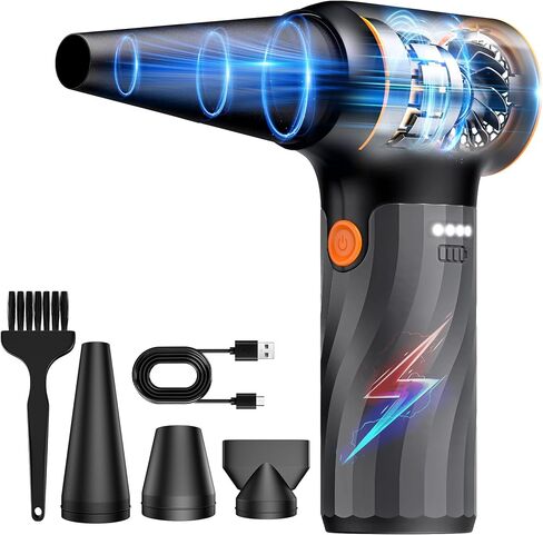 Electric Air Duster, Power Cordless Mini Blower, Rechargeable Brushless Motor Dust Blower, 3-Gear Adjustable Dust Blower for Computer, Keyboard, Outdoor, House and Car (Black) in Saudi Arabia