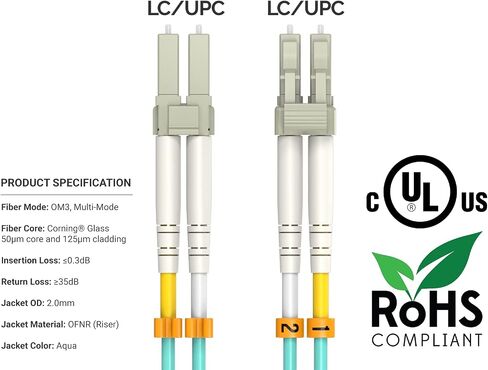 CableLeader 7m OS2 LC to LC UPC Duplex Corning Fiber Optic Cable 10GB SingleMode 9/125 OFNR Rated, LC-LC Network Cable, Fiber Patch Cable, Yellow in Saudi Arabia