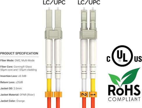 Cableleader 7M OS2 LC إلى LC UPC Duplex Corning Fiber Optic Cable 10GB Singlemode 9/125 OFNR ، كابل شبكة LC-LC ، كبل تصحيح الألياف ، الأصفر in Kuwait