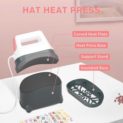 Hat Press,Portable Hat Heat Press with 6.3"x3.3" Ceramic-Coated Curved Heat Plate,Safety Base&Auto-Off Feature,3 Heating Levels Hat Press Machine for Sublimation,HTV,DTF&Infusible Ink Projects, Blue in Kuwait