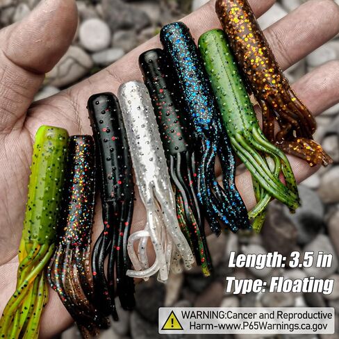 60Pcs Tube Baits Soft Plastic Worms Bass Fishing Lures for Tube Jig Heads Hook Freshwater Saltwater, 3.5 Inch in Saudi Arabia