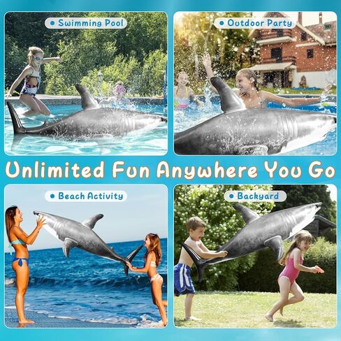 سمكة قرش زرقاء كبيرة قابلة للنفخ 79 انش لحمام السباحة، ديكور الحفلات، لوازم الهدايا، هدايا عيد الميلاد للاطفال والكبار in Kuwait