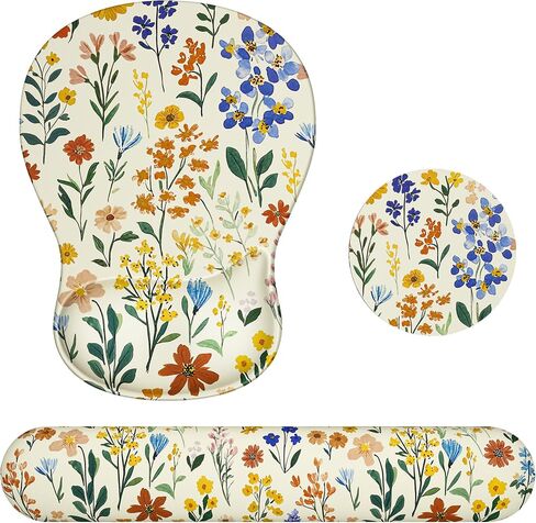 Ospelelf Keyboard Wrist Rest Ergonomic Mouse Pad with Wrist Rest Set, Gel Wrist Supoort for Computer Keyboard with Memory Foam Comfort for Pain Relief and Easy Typing Office Game Yellow Floral in Saudi Arabia