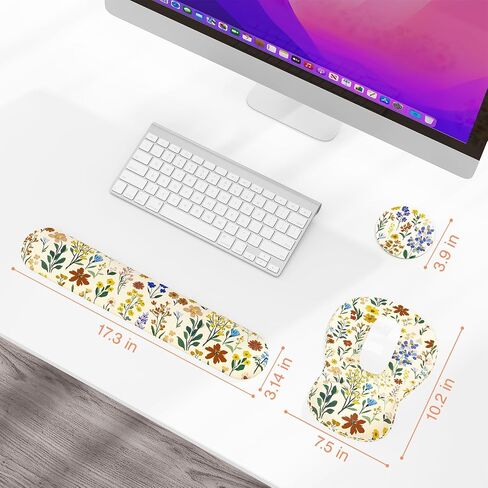 Ospelelf Keyboard Wrist Rest Ergonomic Mouse Pad with Wrist Rest Set, Gel Wrist Supoort for Computer Keyboard with Memory Foam Comfort for Pain Relief and Easy Typing Office Game Yellow Floral in Saudi Arabia