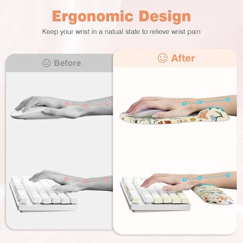 Ospelelf Keyboard Wrist Rest Ergonomic Mouse Pad with Wrist Rest Set, Gel Wrist Supoort for Computer Keyboard with Memory Foam Comfort for Pain Relief and Easy Typing Office Game Yellow Floral in Saudi Arabia