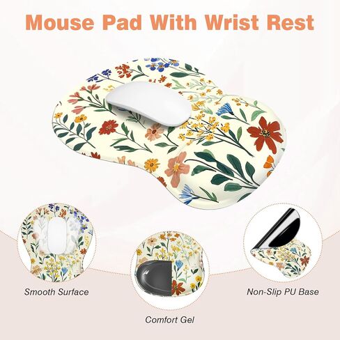 Ospelelf Keyboard Wrist Rest Ergonomic Mouse Pad with Wrist Rest Set, Gel Wrist Supoort for Computer Keyboard with Memory Foam Comfort for Pain Relief and Easy Typing Office Game Yellow Floral in Saudi Arabia