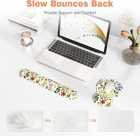 Ospelelf Keyboard Wrist Rest Ergonomic Mouse Pad with Wrist Rest Set, Gel Wrist Supoort for Computer Keyboard with Memory Foam Comfort for Pain Relief and Easy Typing Office Game Yellow Floral in Saudi Arabia