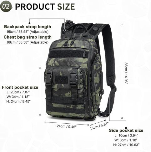 حقيبة ظهر 35L لصيد الأسماك مع حامل قضيب ، حقيبة Crossbody القابلة للتحويل في أكسفورد مع جيب متعدد للرجال والنساء (أسود) in Saudi Arabia