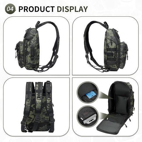 حقيبة ظهر 35L لصيد الأسماك مع حامل قضيب ، حقيبة Crossbody القابلة للتحويل في أكسفورد مع جيب متعدد للرجال والنساء (أسود) in Saudi Arabia