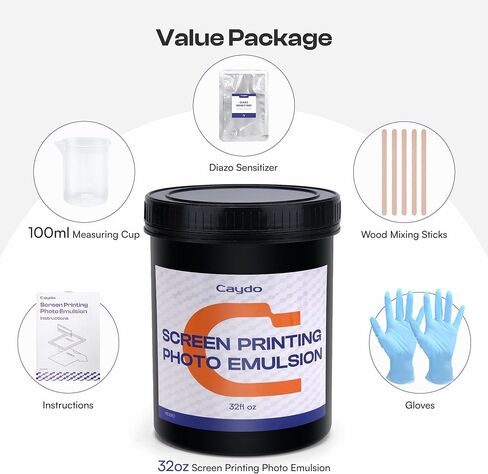 Caydo Screen Printing Photo Emulsion (8.5 oz), Diazo Sensitizer(1g), Measuring Cup, Gloves, and 5 Stir Sticks, Pre-Sensitized Photo Emulsion Screen Printing Supplies for Screen Printing and Fabric in Saudi Arabia