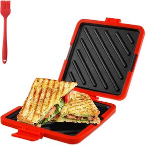 Gettoreach Microwave Toastie Sandwich Grilled Cheese Maker with Adjustable Silicone Straps Wireless Time Saving Fast Dishwasher Safe for Breakfast (Red)