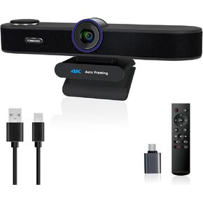 3-in-1 4K Webcam with Microphones and Speaker, 5X Digital Zoom Webcam 4K Auto Framing and Adjustable Field of View Remote Control Works with Microsoft Teams, Zoom, Google Meet, PC Mac Laptop