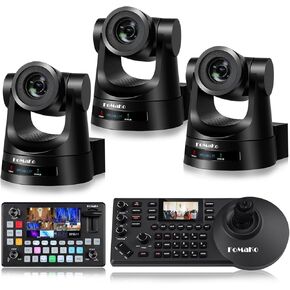 FoMaKo PTZ Camera HDMI, AI Auto Tracking, 20x Optical Zoom (3pcs) + KC601 Pro Video Mixer Switcher + KC608 Pro PTZ Controller (BH202 + KC601 + FMK20SDI)