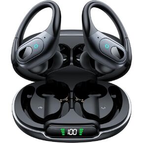 occiam Wireless Earbuds Bluetooth 5.3 Sport Headphones with LED Charging Case, 90H Playback Sweatproof Over Ear Running Ear Buds with Earhooks Workout Earphones for iOS Android,Black