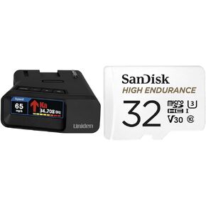 Uniden R7 Extreme Long Range Laser/Radar Detector, Built-in GPS, Real-Time Alerts & SanDisk 32GB High Endurance Video MicroSDHC Card with Adapter