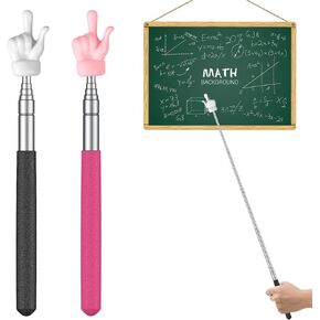 Uniclife 2 Pcs Telescopic Teachers Pointer Mini Retractable Finger Pointer Stick for Classroom Extendable Hand Pointer Classroom Pointer for Elementary School Kindergarten Teacher, up to 22.3" (Black)