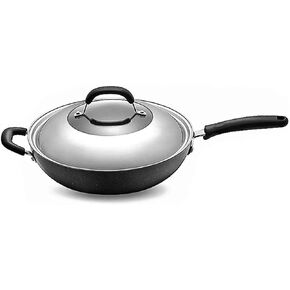 Woks Stir-Fry Pans Wok with Lid, Large Capacity Stainless Steel Wok, Ergonomic Design, Non-Stick Wok, No Oily Smoke Wok，，，