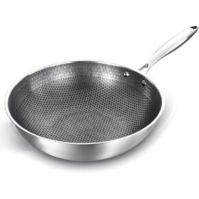 Uncoated Wok,Non-Stick Pan,Stainless Steel,Honeycomb Design,Uniform Heating,for Electric, Induction and Gas Stoves (A 32Cm)，A-32cm，A-32cm，A-32cm