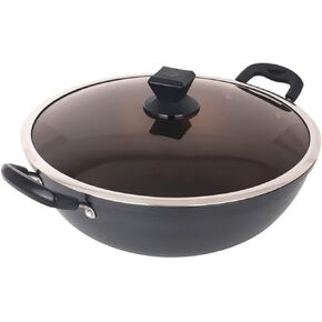 Cast Iron Shallow Concave Wok with Wide Handles,Non-Stick Wok,cast Iron Thick Wok,Double Ear Stew Pot,Traditional Household Frying Pan-32cm