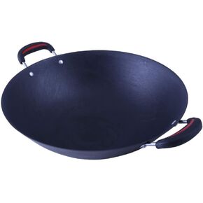 Cast Iron Wok Pan Pig Iron Wok Non-Stick Non-Coating Thickened Cast Iron Double Ear Round Bottom Gas Wok,34CM