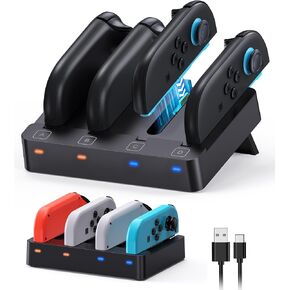 Charger for Nintendo Switch 2 and Switch 1 Controller, Horizontal Charging Dock Station for Joy con and for Joycon 2 Accessories with Foldable Storage Stand