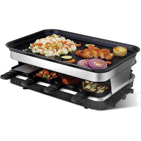 Raclette Grill for 8 People: Non-Stick Coated, Adjustable Temperature, Perfect for Cheese Fondue and Party Gatherings