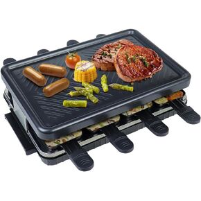 8 Person Indoor Grill Machine 8 Mini Non Stick Pan for Raclette Cheese Dishes Cooking Party Kitchen Cooker Health Electric Smokeless BBQ Grill 1 Steak Pan 4 Wooden Spatula