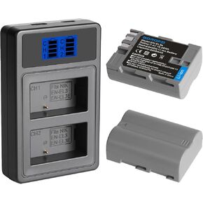 2-Pack EN-EL3e Battery and LED Dual Slot Charger Compatible with Nikon D50, D70, D70s, D80, D90, D100, D200, D300, D300S, D700 Digital SLR Cameras