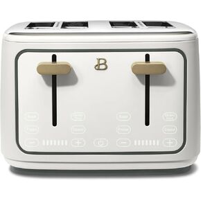 Beautiful 4-Slices Toaster with Touch-Activated Display, Soft Matte Finish, Extra-Wide Self-Adjusting Slots, 7 Browning Settings, 1800-Watt Power, Removable Crumb Tray, Cord Wrap (White Icing)