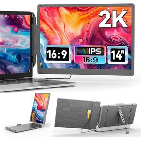 Cenerius 2K Ultra-Clear Laptop Screen Extender, 14" IPS Quad High Definition, 2160 x 1440 Dual Laptop Monitor Extender Portable Monitor with HDMI/USB-A/Type-C Plug-Play Fits 13-17" Laptops(Mac/Win)