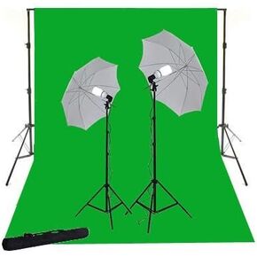 ePhoto 10' x 12' Chromakey Chroma Key Green Screen Background Backdrop Support Stand Studio Photo Lighting Kit Two Lights 2 Umbrellas 2 Stand 2 Light Lighting Light Kit