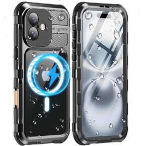 WIFORT for iPhone 15 Waterproof Case - Metal Full Body Protection Case Built-in [Screen Protector][IP68 Water Proof][14FT Military Grade Dropproof][Compatible with MagSafe] Phone Cover, 6.1" Black