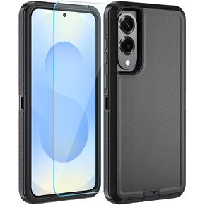 for Samsung S25 Edge Case with HD Tempered Glass Screen Protector, for Galaxy S25 Edge Heavy Duty Phone Case (with Belt Clip-Black)
