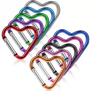 10 Pcs Heart Shaped Carabiner Small Carabiner Cute Keychain Clip Aluminum Alloy Climbing Clips for Water Bottle Holder Traveling Snap Clips Keys
