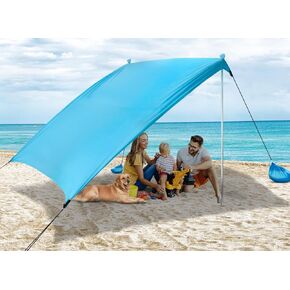 Beach Tent Sun Shelter Sunshade 10x10ft, UPF50+ Beach Canopy Tent Sun Shade for 8 People, with 4 Sandbags & 2 Stability Poles, Portable Pop Up Tent for Camping, Fishing, Picnics (Turquoise)