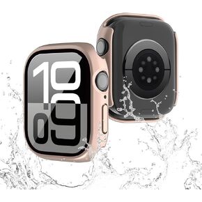 2 in 1 Waterproof Case Compatible for Apple Watch Series 10 Screen Protector 42mm Clear, Hard PC Face Cover with Built-in 9H Tempered Film for iWatch Series 10 42mm Case-Rose Gold