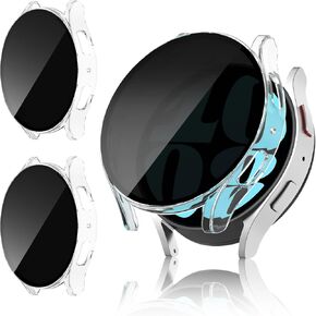 2 Pack for Samsung Galaxy Watch 7 44mm Screen Protector Case [Anti-Peeping], Privacy Hard PC Bumper Full Coverage Protective Accessories Built-in Tempered Glass Film