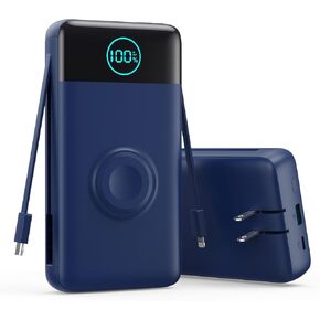شاحن محمول 40800mAh بنك الطاقة مع الكابلات المدمجة ، قابس الجدار وشاحن IWATCH ، 6 في 1 QC4.0+25W PD USB C شحن الهاتف السريع ، شاشة LCD حزمة بطارية Display لـ iPhone 16/15/14 ، Apple Watch ، Galaxy إلخ.