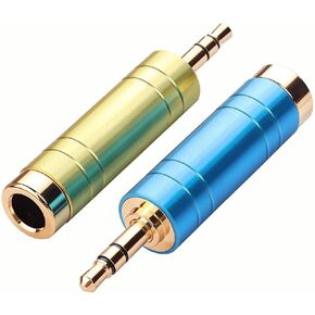 YACSEJAO 2Pcs 1/4 to 3.5mm Adapter 1/4 to 1/8 Audio Adapter Gold-Plated Jack for Guitar, Headphones, Speakers, Studio Equipment (Blue & Green)