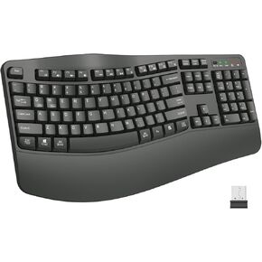EDJO Ergonomic Wireless Keyboard with Wrist Rest, Wave Keys, for Large Hands, 2.4GHz Full Size Ergo Cordless USB Computer Keyboard, Comfortable Natural Typing, for Laptop, Mac, Windows (Black)