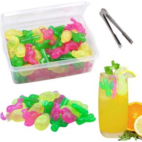 Reusable Ice Cubes with Lid and Bin, 60 Pack Plastic Cubes for Drinks, BPA Free, Colorful Refreezable Ice for Coolers, Whiskey, Vodka, Coffee, Cocktails, Beer or Wine