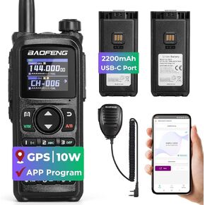 BAOFENG UV-28 Plus Ham Radio Handheld with GPS & APP Programming, 10W Long Range Walkie Talkie Dual Band Two Way Radio, FM Aviation NOAA Receiver with Frequency Copy, 1000CHs, Dual 2200mAh Batteries